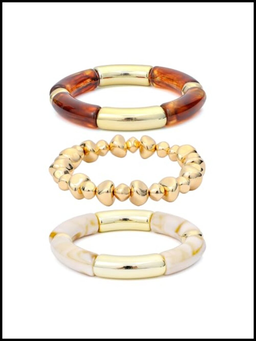 Handmade Gold Plated Bangle Bracelet Set Stretchable Acrylic Tube Stacking